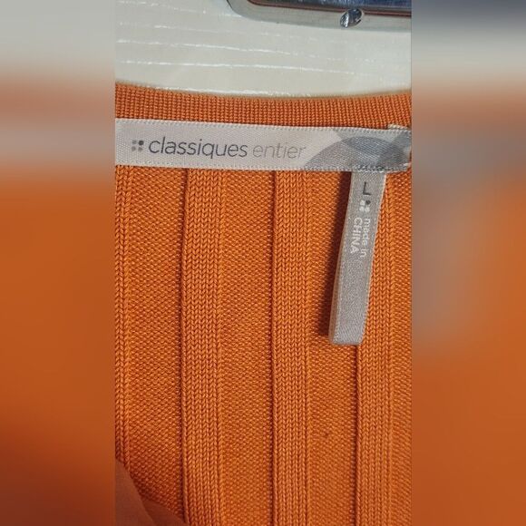 Classiques Entier L Orange Lslv Knit Ribbed SILK Blend Buttons Up Women Cardigan - Picture 3 of 6